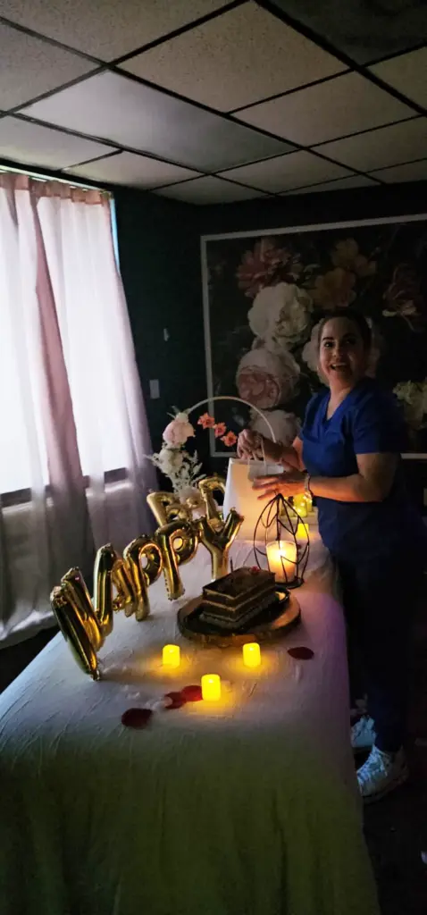 Treatment room prepared for a celebration